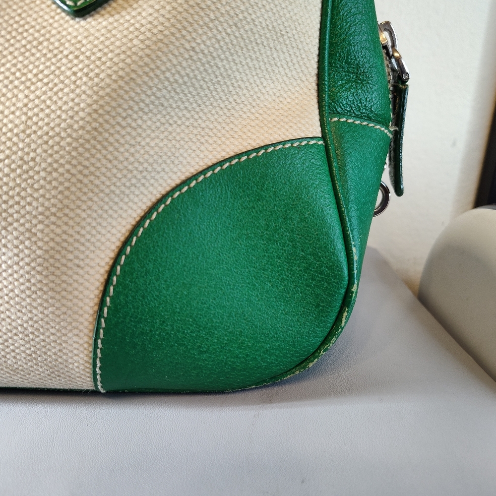 Prada Cinghiale Leather Trimmed Canapa Grezza Shoulder Bag Green Beige - Picture 4 of 13